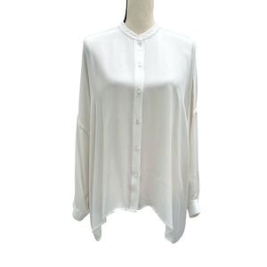 VINCE SILK CREAM BAND COLLAR LONG SLEEVE BUTTON DOWN OVERSIZED BOXY BLOUSE